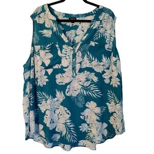 TORRID Teal Tropical Floral Sleeveless V-Neck Button Up Blouse Top Plus Size 3